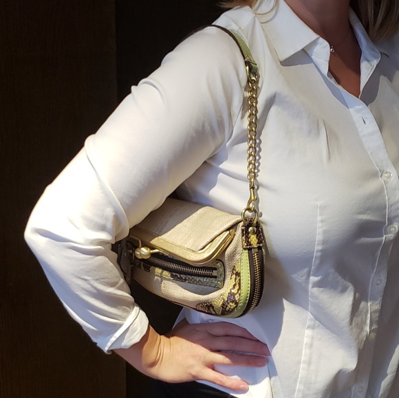 Coach Beige with Green Snake Detail Handbag - Picture 1 of 4